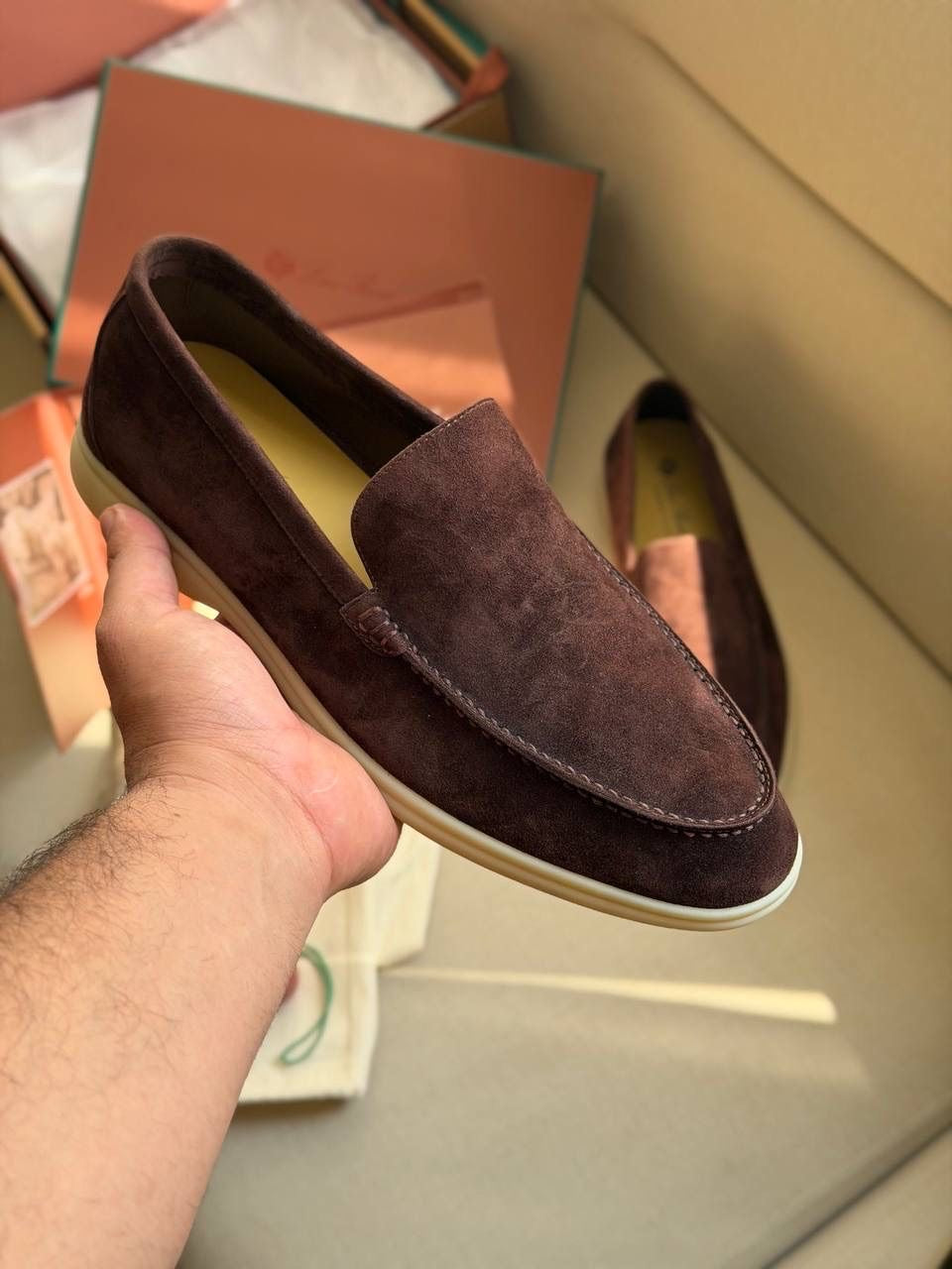 Mocassins Loro Piana en Daim Cuir original