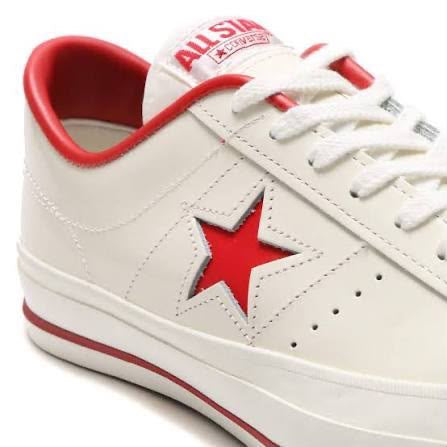 All Star Converse One Star J White/Red en cuir blanc