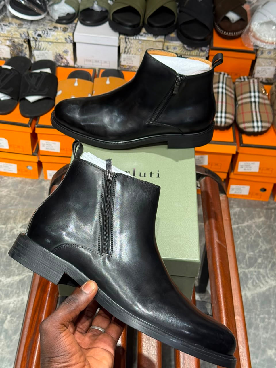 Berlitu Bottes chelsea en cuir authentique