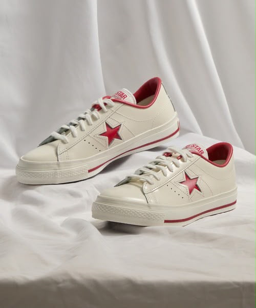 All Star Converse One Star J White/Red en cuir blanc