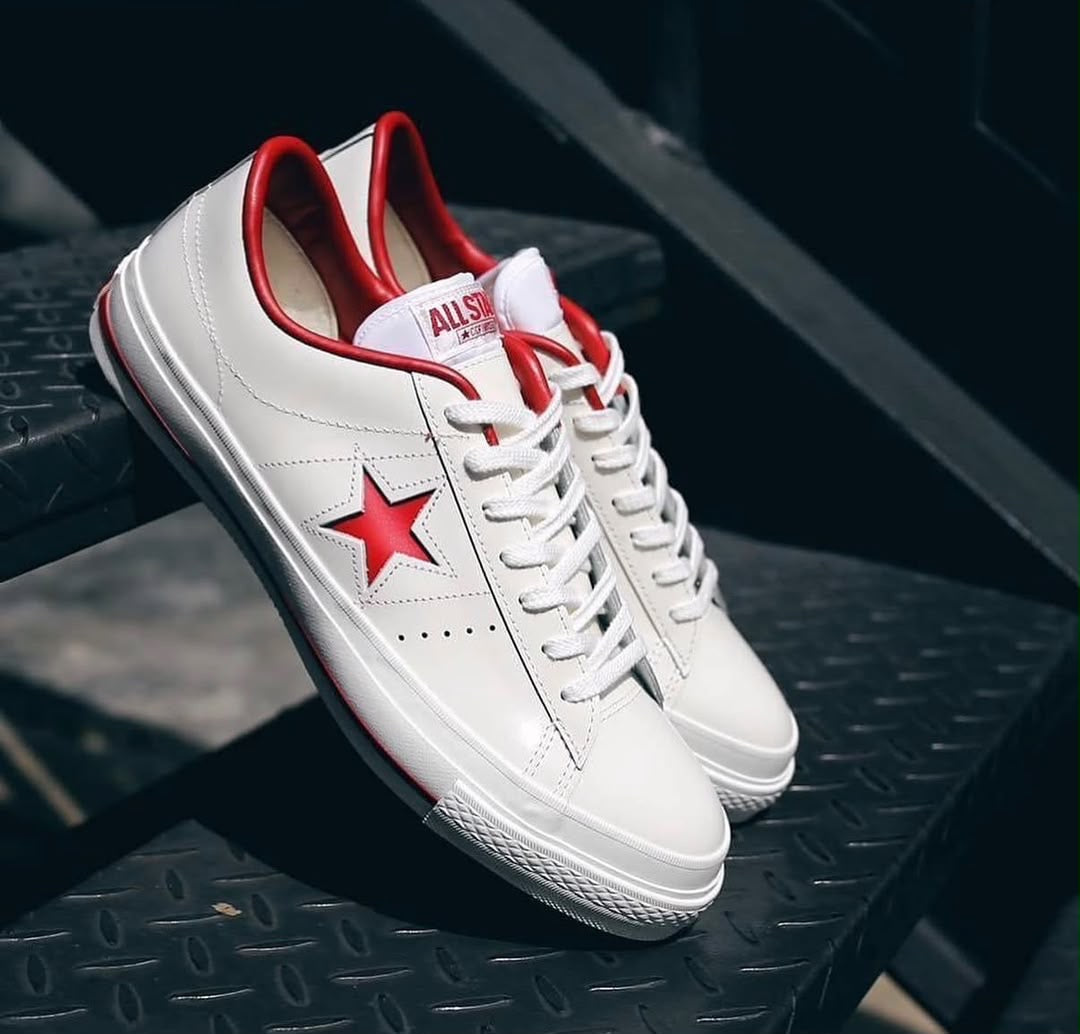 All Star Converse One Star J White/Red en cuir blanc
